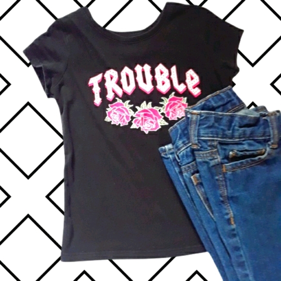 Black Flora "Trouble" T-shirt - Picture 2 of 5